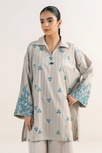 Jisoo Sky Grey 2Pc - Embroidered Dhanak bana Dora Unstitched