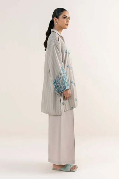 Jisoo Sky Grey 2Pc - Embroidered Dhanak bana Dora Unstitched