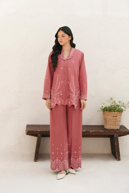 ROSEWOOD T-Pink 2Pc - Embroidered Dhanak bana Dora Unstitched