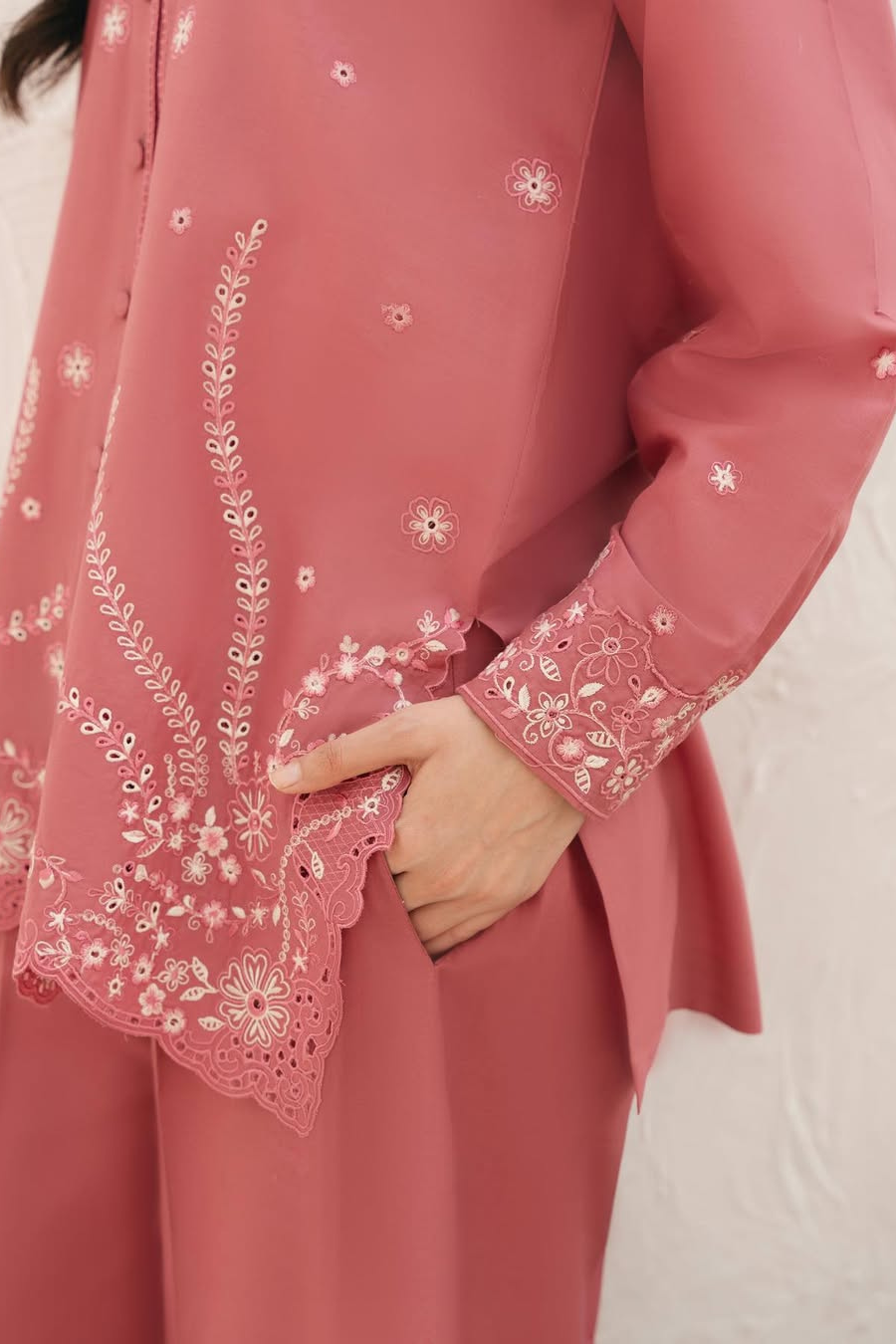 ROSEWOOD T-Pink 2Pc - Embroidered Dhanak bana Dora Unstitched