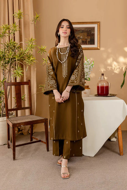 Nexus Brown 2Pc - Embroidered Dhanak bana Dora Unstitched