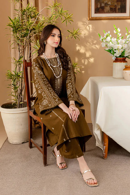 Nexus Brown 2Pc - Embroidered Dhanak bana Dora Unstitched