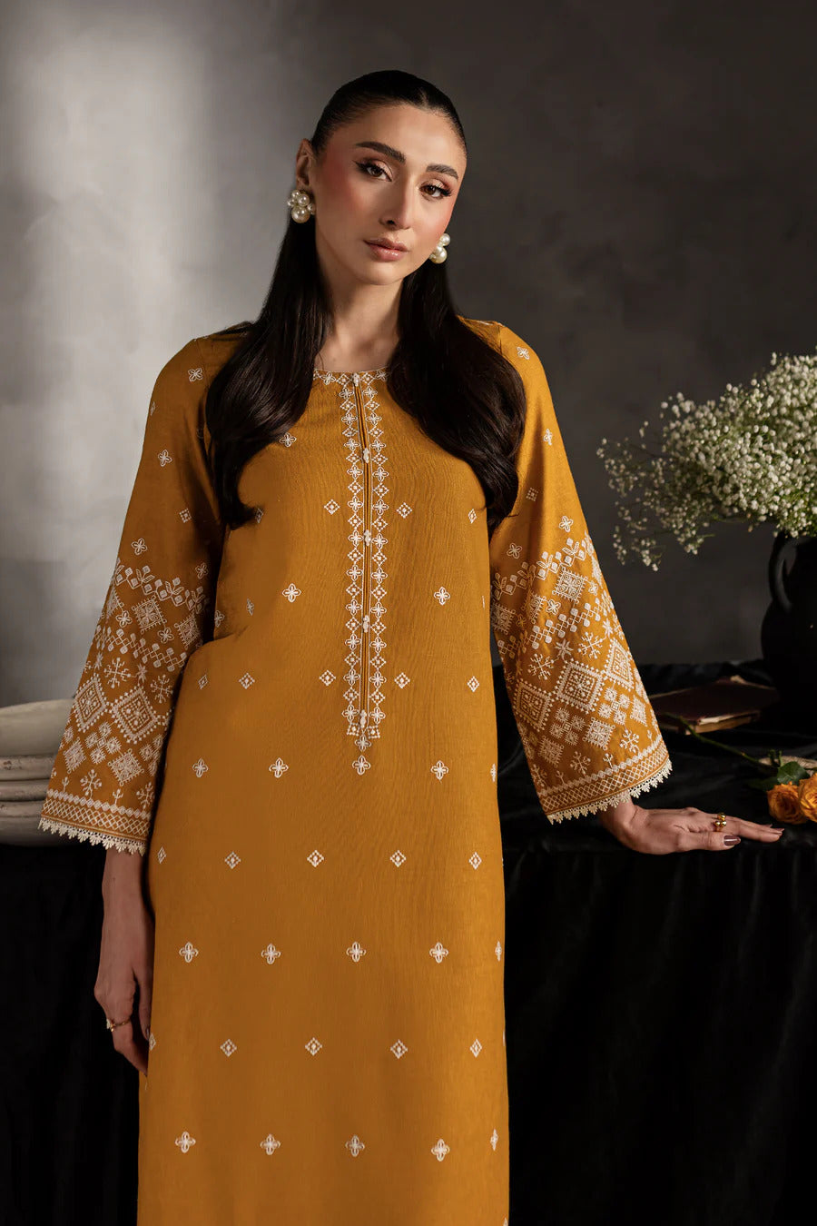 Mustard Jasper 2Pc - Embroidered Dhanak bana Dora Unstitched